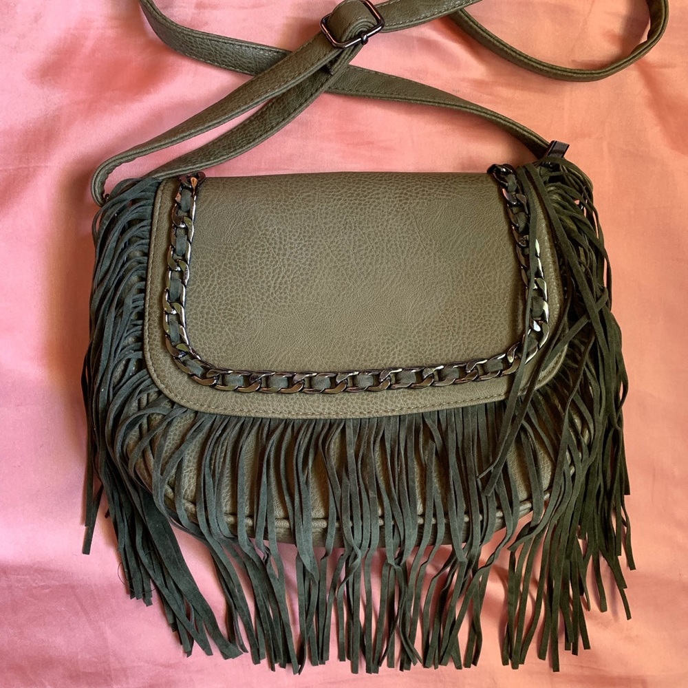 Olive Green Boho Fringe Purse